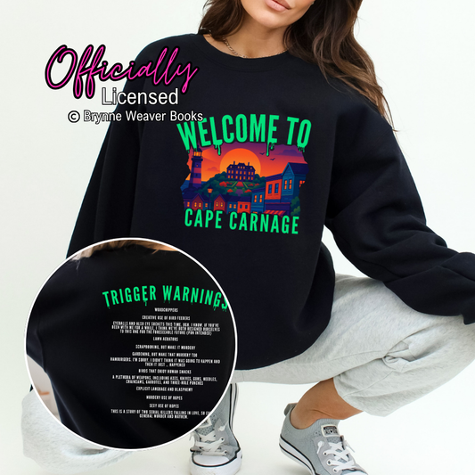 Officially Licensed Brynne Weaver Cape Carnage Trigger Warning Sweatshirt